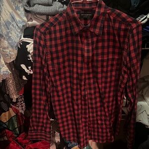 Banana Republic Men's Black and Red Checkered Shirt